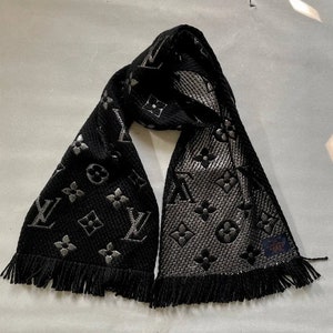 Rare Louis Vuitton Catogram Black White Monogram Silk Bandeau Neck Tie Scarf
