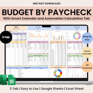Budget By Paycheck Google Sheets Spreadsheet Excel Monthly Budget Paycheck Budget Budgeting Paycheck Expense Tracker Financial Planner