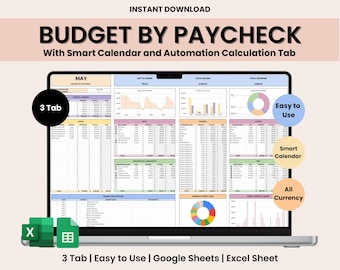 Paycheck budget planner spreadsheet for Google sheets, monthly budget  Weekly tracker, financial planner, monthly budgeting goal, Biweekly
