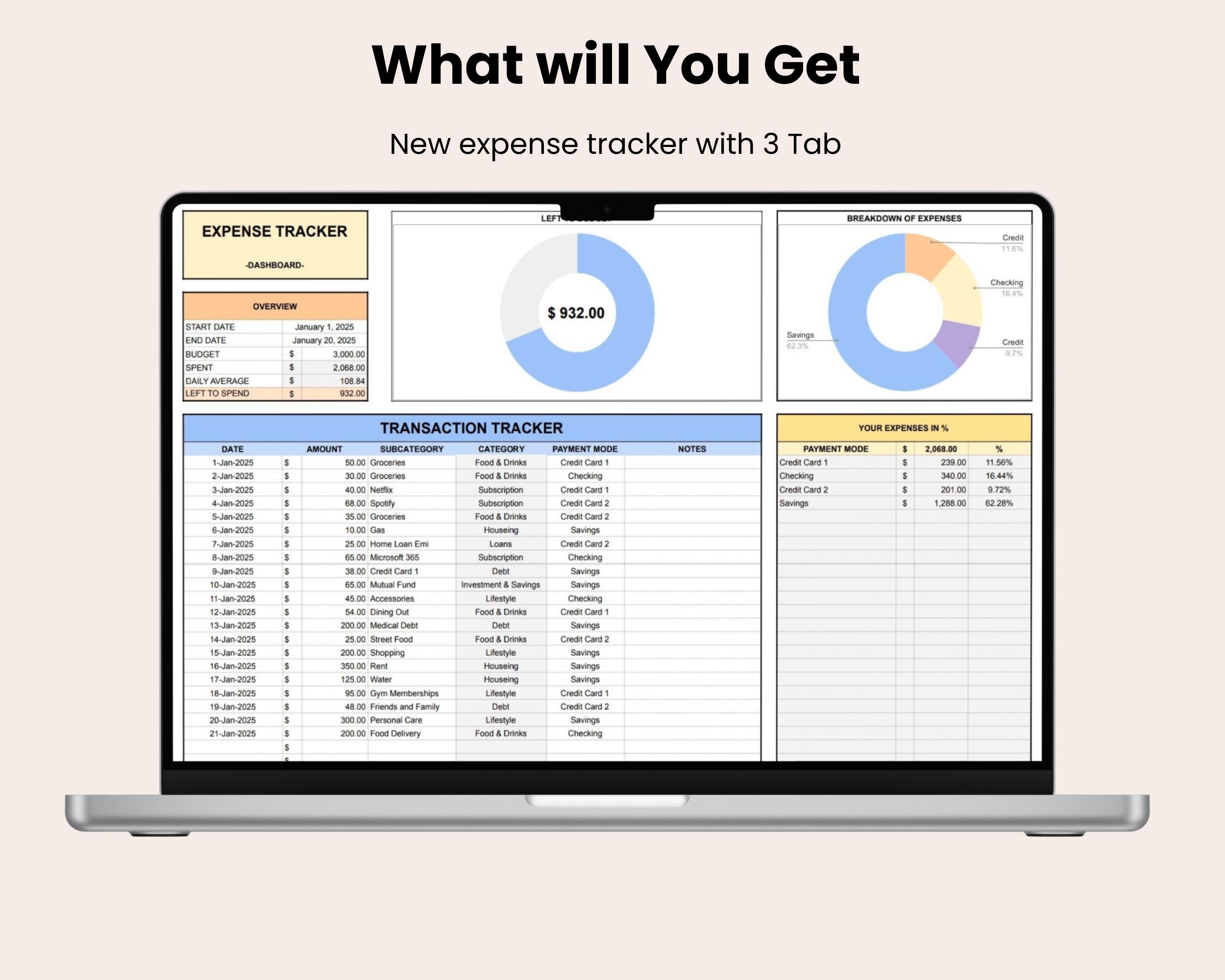 Expense Tracker Spreadsheet for Google Sheets, Expense Tracker Template ...
