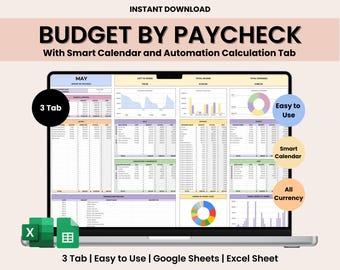 Paycheck budget planner spreadsheet for Google sheets, monthly budget  Weekly tracker, financial planner, monthly budgeting goal, Biweekly