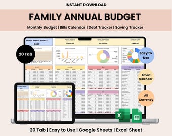 Family Annual Budget for Excel Spreadsheet Google Sheets Monthly Biweekly Budget Tracker Couple Financial Planner Bill Calendar Debt Tracker