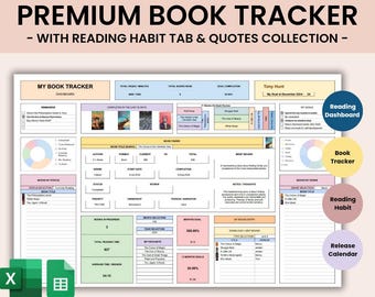 Ultieme boeken- en leestracker met boekencollectie | Leesplanner en spreadsheet voor boekrecensies | Geweldig cadeau voor boekenliefhebbers
