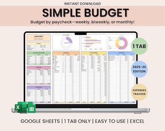Simple Budget Planner Spreadsheet Monthly Budget for Google sheets Budget Tracker, Simple Spending Tracker  Biweekly Budget Planner savings
