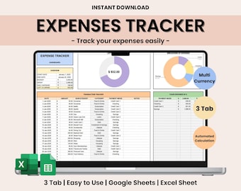 Kalkylblad för utgiftsspårning för Google Sheets, mall för utgiftsspårning, personlig ekonomiplanerare, utgiftsspårare, budgetkalkylblad