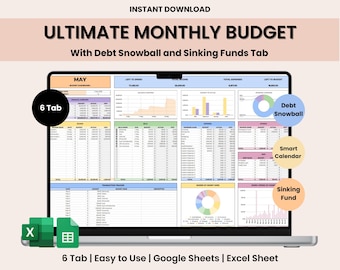 Ultimate Monthly Budget Planner Spreadsheet Google Sheets Planner Monthly Weekly Biweekly Semi Monthly 50/30/20 Financial Tracker Template