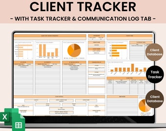 Client & Task Tracker for Small Businesses | CRM Tracker w/ Task Tracker and Communication Log for Customer and Lead Management Sheets