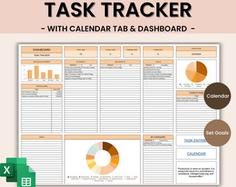 Task Tracker, To  Do list and Productivity Planner - Daily, Weekly, Monthly Organization & Task Management Template with Dashboard