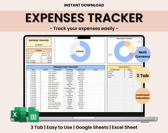 Kalkylblad för utgiftsspårning för Google Sheets, mall för utgiftsspårning, personlig ekonomiplanerare, utgiftsspårare, budgetkalkylblad