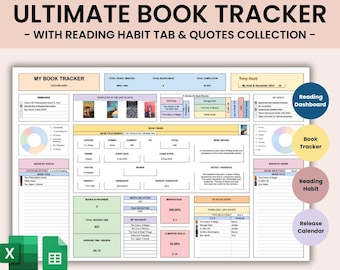 Ultieme boeken- en leestracker met boekencollectie | Leesplanner en spreadsheet voor boekrecensies | Geweldig cadeau voor boekenliefhebbers
