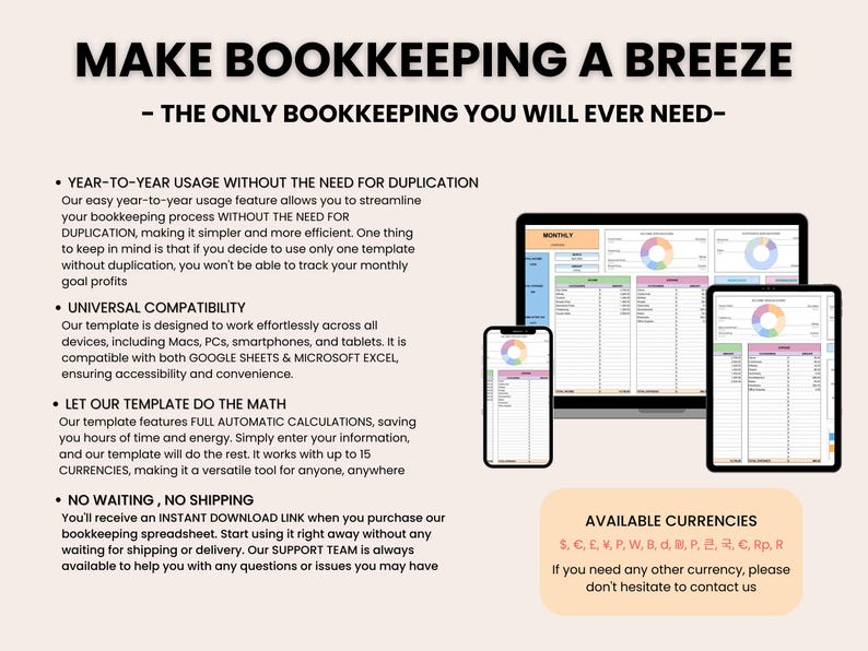 Bookkeeping Template for Small Business Easy Income Tracker | Expense Tracker | Accounting Spreadsheet for Google Sheets