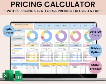 Price & Profit Calculator for Small Businesses with 5 Pricing Strategies and up to 2 Taxes | Price Guide | Price List Spreadsheet Template