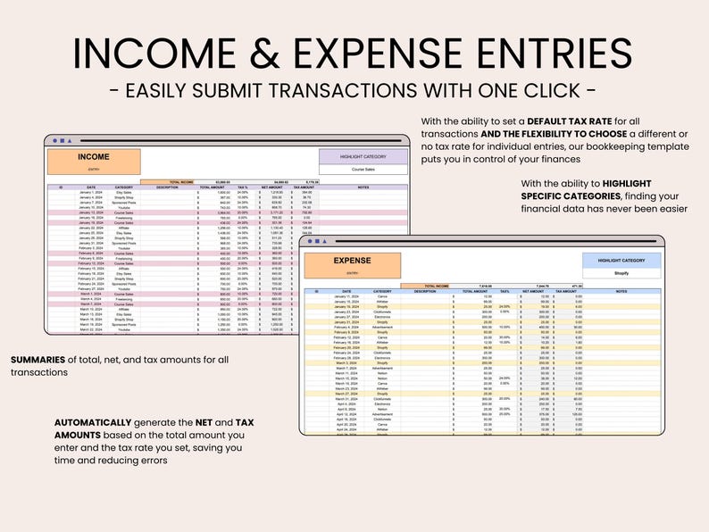 Bookkeeping Template for Small Business Easy Income Tracker | Expense Tracker | Accounting Spreadsheet for Google Sheets