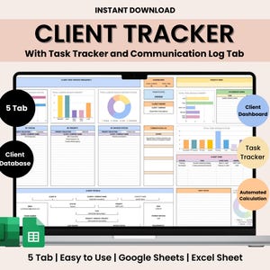 Modello di business planner per il monitoraggio dei clienti e delle attività / CRM Tracker con Task Tracker e registro delle comunicazioni per la gestione dei clienti e dei lead