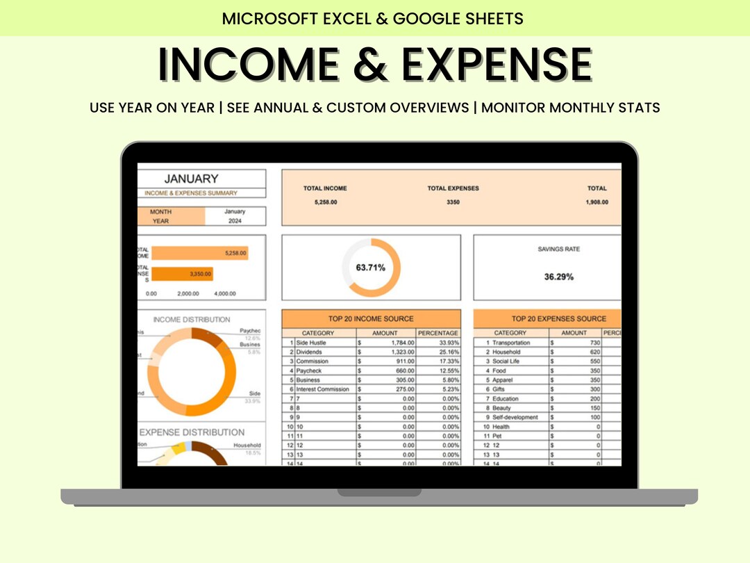 Income and Expense Tracker Spreadsheet Personal Financial Planner Excel ...