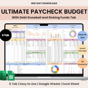 Budget definitivo per foglio di calcolo dello stipendio, pianificatore di Google Fogli, mensile, settimanale, quindicinale, semestrale, 50/30/20, modello di monitoraggio finanziario