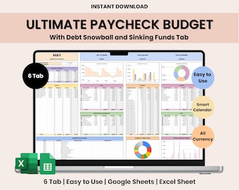 Ultimate Budget By Paycheck Google Sheets Spreadsheet Excel Monthly Budget Paycheck Budgeting Paycheck Expense Tracker Financial Planner