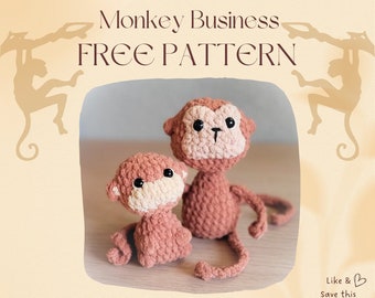 Monkey Business NO/LOW-sew crochet amigurumi PDF Pattern, Small baby and mama monkey with a Poppable Head and leggy arms and tail