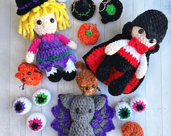 Halloween Crochet Pattern bundle: Witch, Dracula, Bat & Keychains (PDF Download)