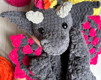 Dragon lovey crochet pattern, dragon crochet pattern, low-sew dragon Amigurumi, dragon snuggler pattern