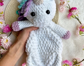 Unicorn Lovey Crochet Pattern: Low-Sew Amigurumi (PDF Download), unicorn lovey blanket, crochet unicorn pattern