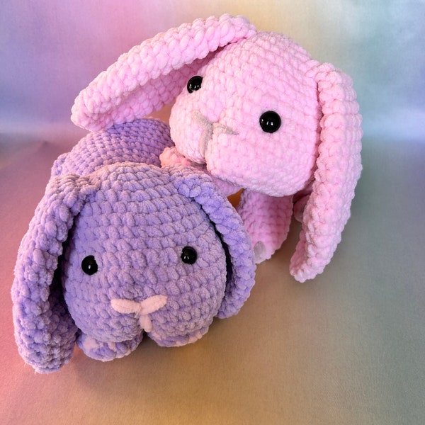 Bunny crochet pattern, lifesize low-sew crochet amigurumi lop eared bunny pattern, Easter bunny crochet pattern, low sew bunny pattern.