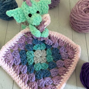 Crochet dragon lovey, low-sew dragon, dragon snuggler, lovey crochet pattern