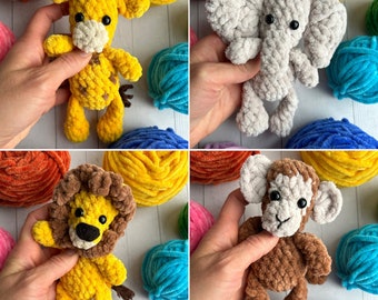 Safari Häkelanleitungen, Giraffen häkeln Anleitung, Elefant Häkelanleitung, Löwen häkeln Anleitung, Affen häkeln Anleitung, no-sew, low-sew