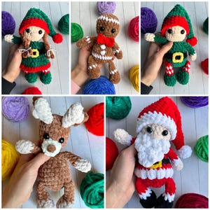 Christmas crochet patterns, crochet elf, crochet gingerbread man, crochet Santa, crochet reindeer