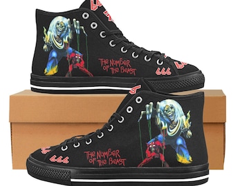 Iron Maiden Men's Vancouver High Top Canvas Shoes, Number of the Beast, Gift for Dad, My Urban House