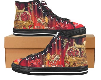 Slayer Hell Awaits, Men's Vancouver High Top Canvas Shoes, Dad gift, High Tops, My Urban House shoes