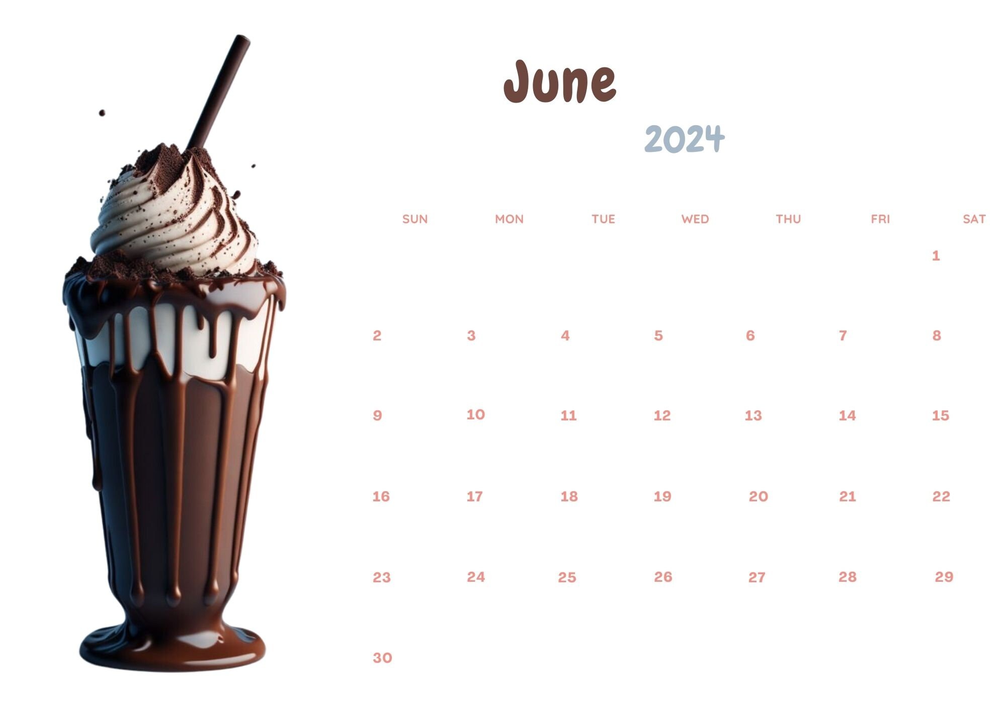 A4 Ice Cream Calendar 2024 Printable. 8.3x11 Etsy