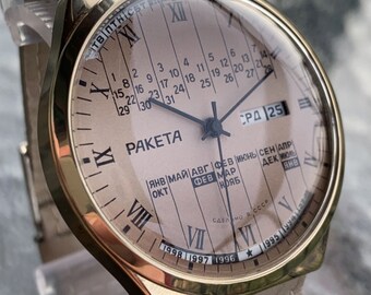 Montre vintage Raketa Perpetual Calendar Mécanique URSS Montre-bracelet soviétique 2628