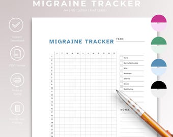 Yearly Migraine Tracker, Pixelated Coloring Journal Page, Headache Tracker, Health Log, Printable PDF Download, Headache Diary, Headache Log
