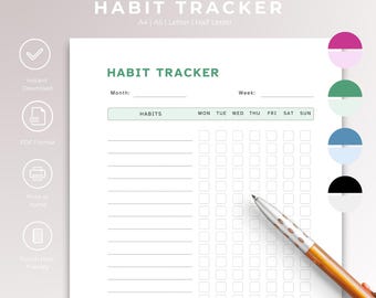 Wöchentliche Habit Tracker Vorlage, printable Journal Seite, Ziel und Fitness Tracker, Sofort Download, Pixel Bullet Journal Blatt, Fitness Tagebuch.