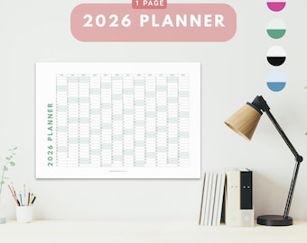 Printable 2026 Planner PDF, Year at a Glance, Year at a Glance, 2026 Wall Calendar, Yearly Planner, Large Desk Calendar, A1 A2 A3 A4 Letter.