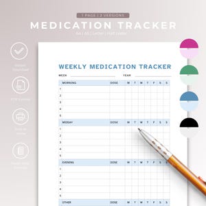 Daily Medication Tracker, Printable Journal Page, Medicine Log, Medication Tracker for Nurses, Pill Tracker, Meds Tracker PDF, Health Sheet