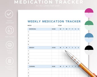 Daily Medication Tracker, Printable Journal Page, Medicine Log, Medication Tracker for Nurses, Pill Tracker, Meds Tracker PDF, Health Sheet
