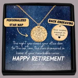 Cadeaux de retraite personnalisés pour femme, cadeau de départ d'un collègue, collier de retraite, bijoux de carte du ciel personnalisés, cadeau de départ de travail, cadeau pour elle