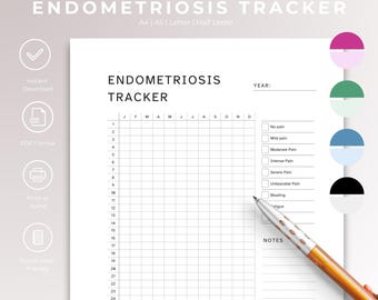 Endometriosis Symptom Tracker, Printable Journal Page, Instant Download, Pain Journal, Medical Tracker, Health Tracker, A4/Letter, A5, Half.