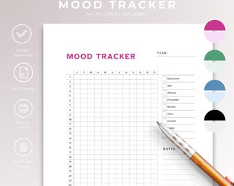 Mood in Pixels, Printable Journal Page, Emotion Tracker, Mood Chart, Wellness Planner, A4, A5, Letter, Instant PDF Download, Daily Mood Log.