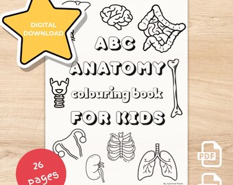 ABC kleurboek anatomie, kleurboek voor kinderen, afdrukbare kleurplaten, Future Doctor, ABC, A4-formaatAfdrukbaar kleurboek voor kinderen.