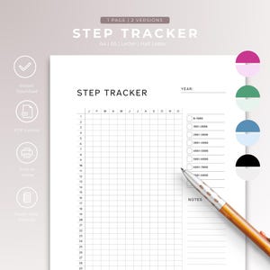 Pixelated Yearly Step Tracker, Instant Download, Printable Journal Page, Fitness Tracker, Excercise Log, Walking Journal, Bullet Journal, A5