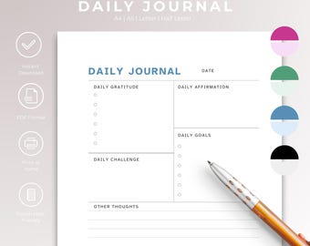 Page de journal quotidien imprimable, format PDF, pages de journalisme quotidien, téléchargement immédiat, invites du journal quotidien, page de vidage de la mémoire, A4, A5, lettre.
