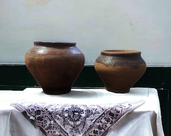 Set of glazes 2 pcs.Antique clay jug, ceramic jug.Ukrainian antique clay pot. Made in Ukraine.Eco.Ukrainian jug in its original form