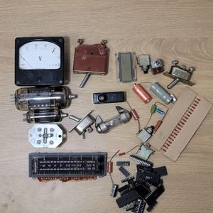 Vintage, steampunk, set of electrical parts, parts from TV, radio devices
