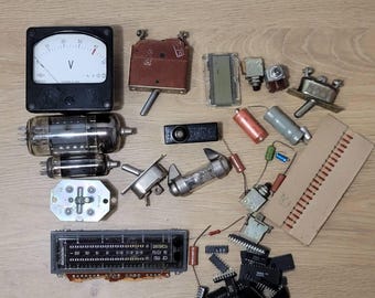 Vintage, steampunk, set of electrical parts, parts from TV, radio devices