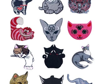 Cat Embroidered Patch Animal Iron On Sew On Applique Badge in Different Shapes & Sizes