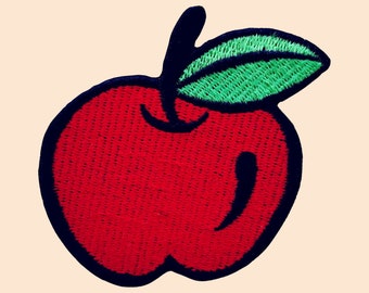 Red Apple Iron On Patch Embroidered Sew on Applique Fruit Food Badge