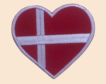 Denmark Heart Flag Embroidered Iron / Sew On Patch Bag T Shirt Danish Embroidery Badge
